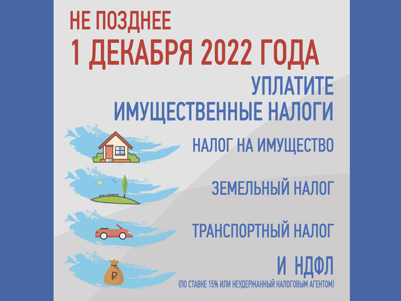 Уплатить налоги необходимо не позднее 1 декабря 2022 года.